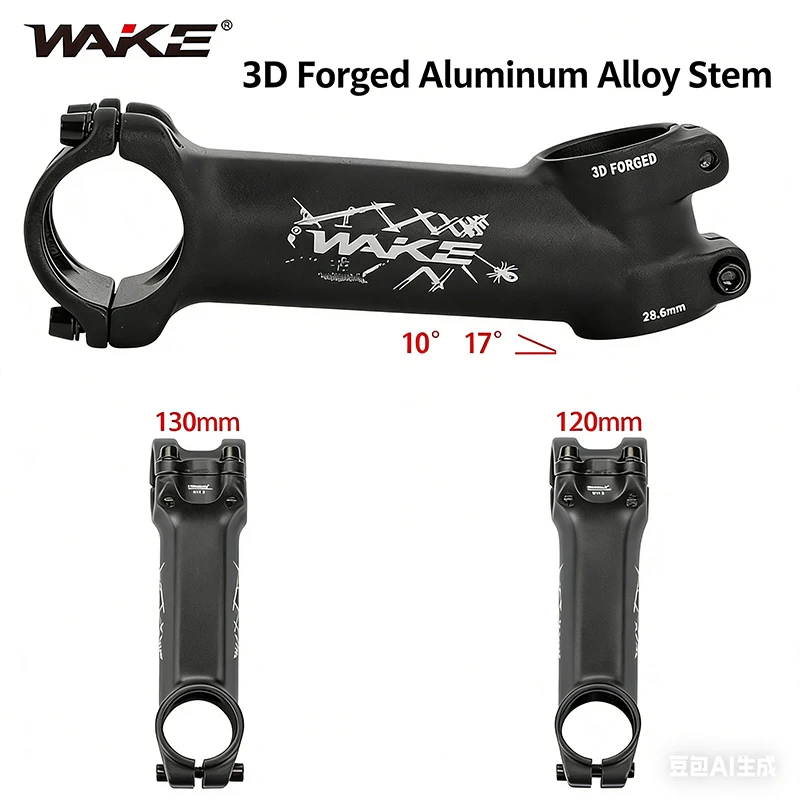 WAKE Bicycle Long Stem 120MM 130MM 3D Forged Bike Handlebar Stem 10/17 Degree Ultralight Long Bike Table Hollow Mtb Power