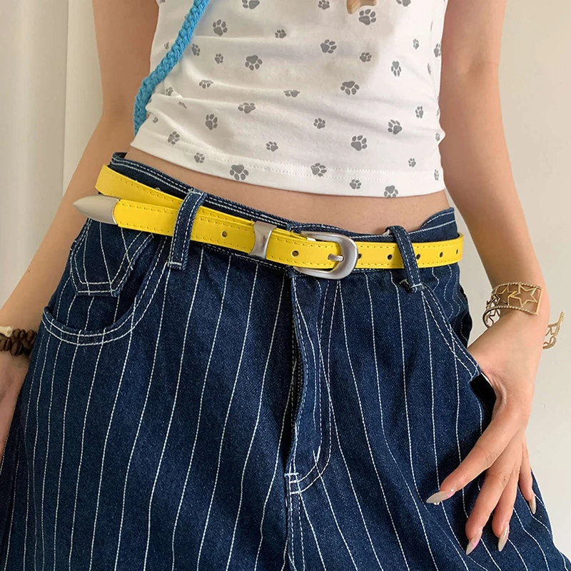 ฤดูร้อน Dopamine มะนาวสีเหลืองเข็มขัดผู้หญิงแนวโน้มเข็มขัด Subculture Y2K เข็มขัด Punch ฟรีเข็มขัด