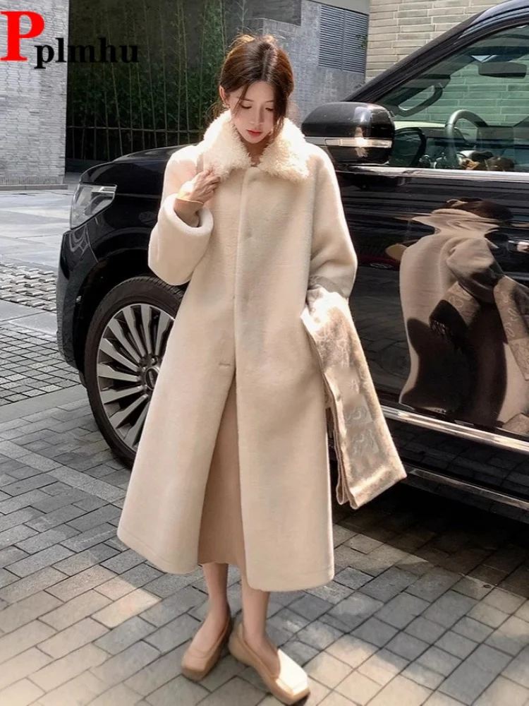 

Elegent Thickened Warm Long Casaco Women's Casual Baggy Fur Turtleneck Abrigos Fashion Button Velvet Loose Jaquetas Coat