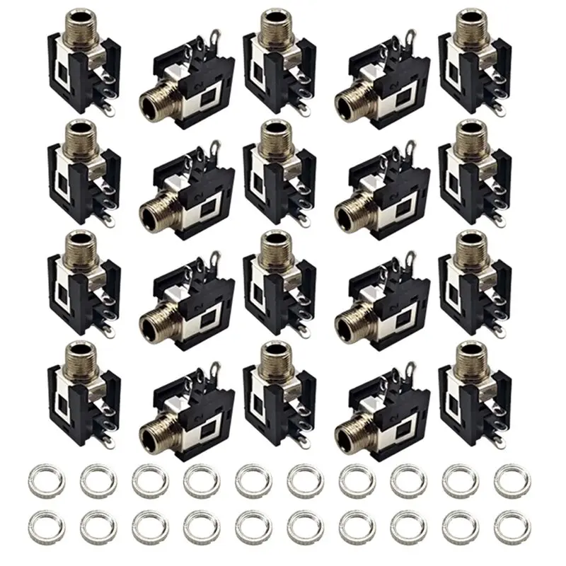 WORTHOWN-For Headphone Jack Compatible 20PCS For PJ-376M 3.5Mm Audio Female Socket Connector With Screws Nut