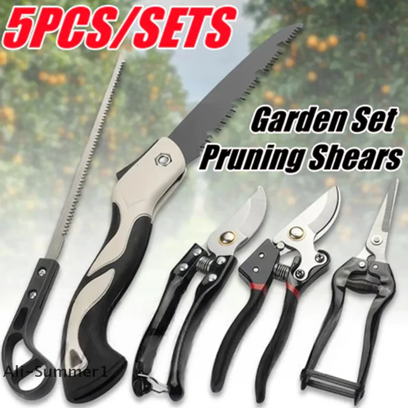 

5Pcs/set Garden Pruning Shears Tools Set Plant Shears Chicken Tail Folding Sawi Gardening Scissors Kit Multi-purpose Garden Tool