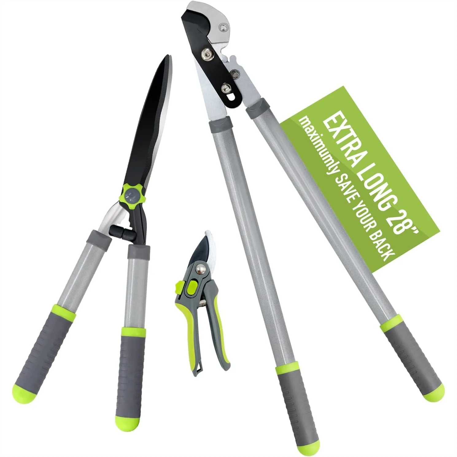 

Garden Loppers Pruning Shears, 3PCS Hedge Clippers Combo Set, Heavy Duty Branch Cutter with Compound Action for Thick Branches