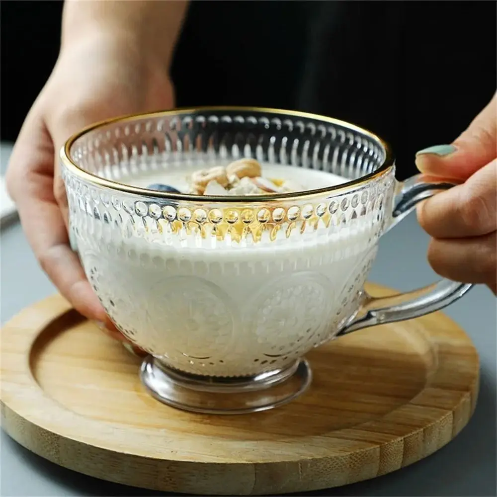 

Vintage Embossed Glass Cup Sun Flower Pattern 400ml Mug Fluted Ripple European Style Embossed Phnom Penh Glass Cup Juice