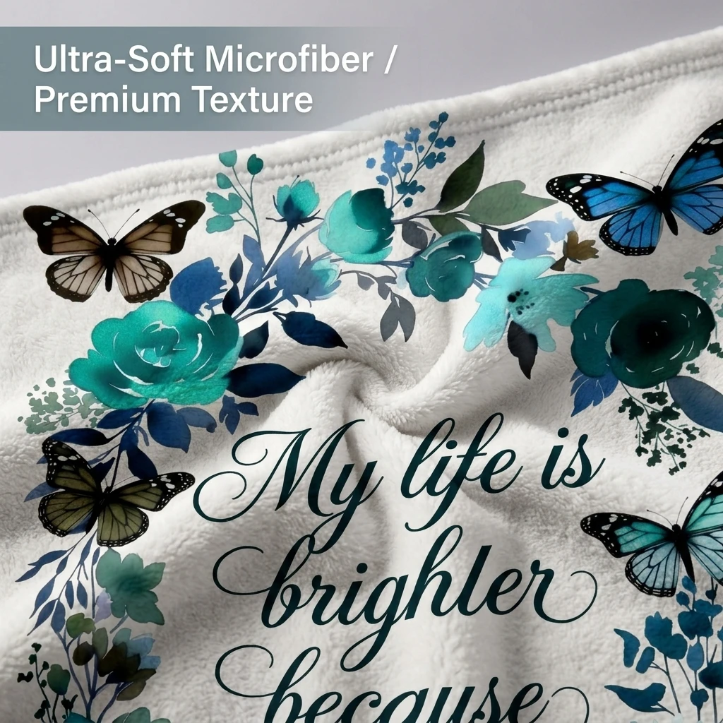 Turquoise Rose & Butterfly Wreath Flannel Throw Blanket, Cozy Romantic Quote Blanket for Bedroom & Living Room