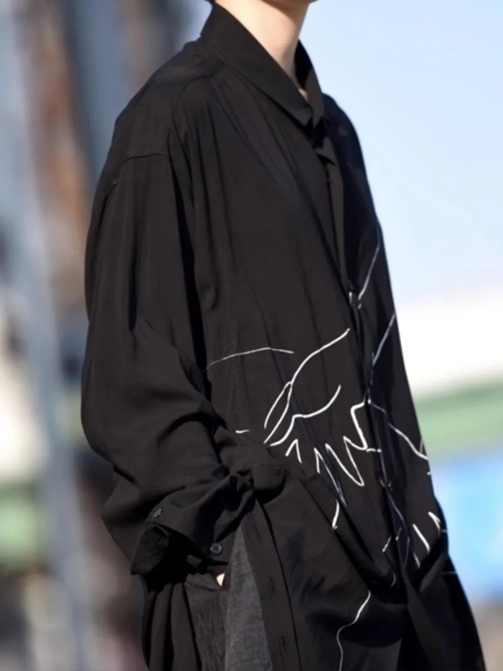 Japanese Style High Street Original Dark Design Shirt Tops Men's Unisex Angel Embrace Freehand Shirt Men Clothing