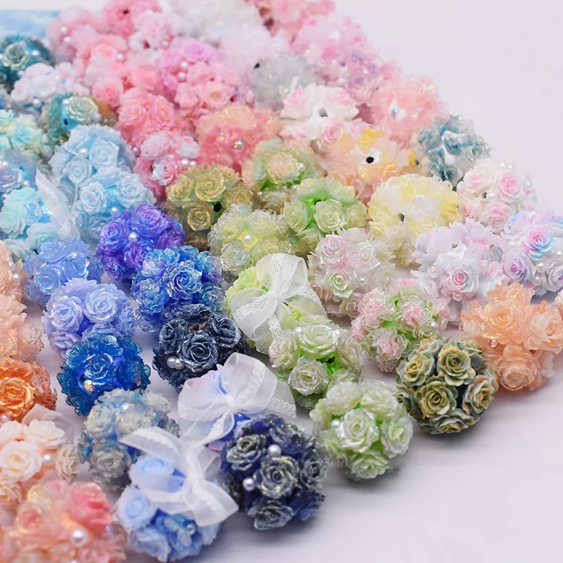 New Design 4pcs Orange Flower Polymer Clay Beads Round Flower Beads for Jewelry Making DIY Mobile Phone Chain Bead Pen Accessory