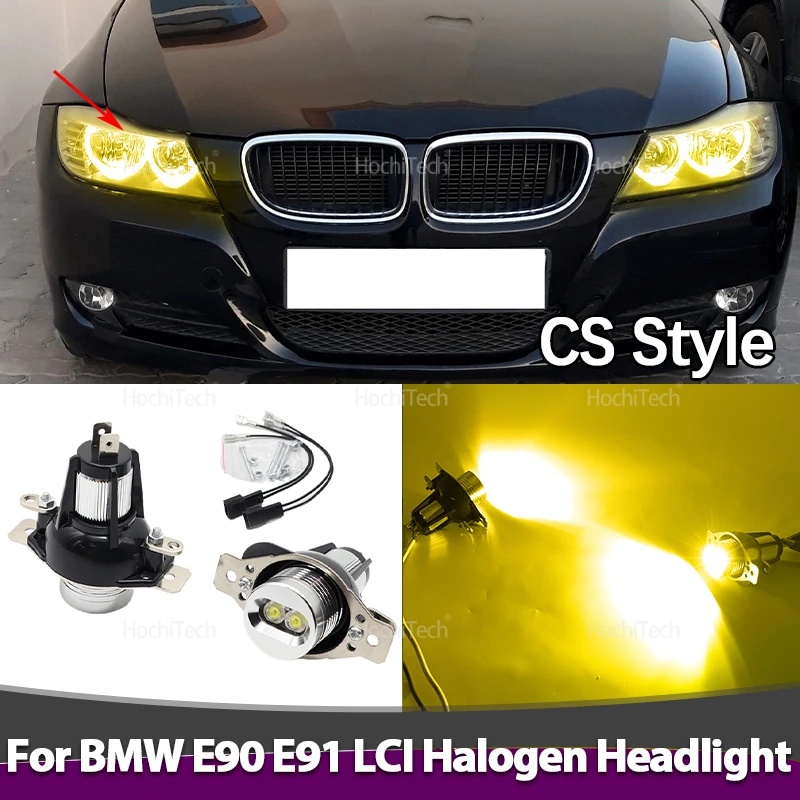 Canbus LED Angel Eyes Marker Lights Bulbs Error Free for BMW E90 E91 LCI Halogen Headlight 09-11 CSL CS Style Lemon Yellow Color