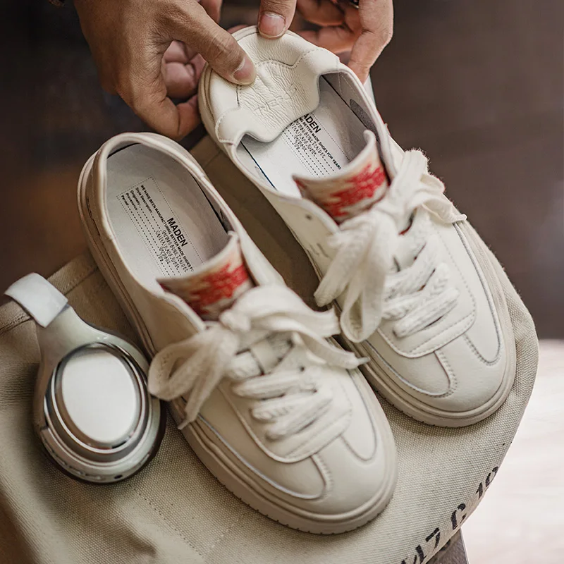 Maden Patchwork Navajo Embroidered White Sneakers Men's Summer Chunky Sole Lace-Up Shoes Low-Top Casual Versatile Board Shoes