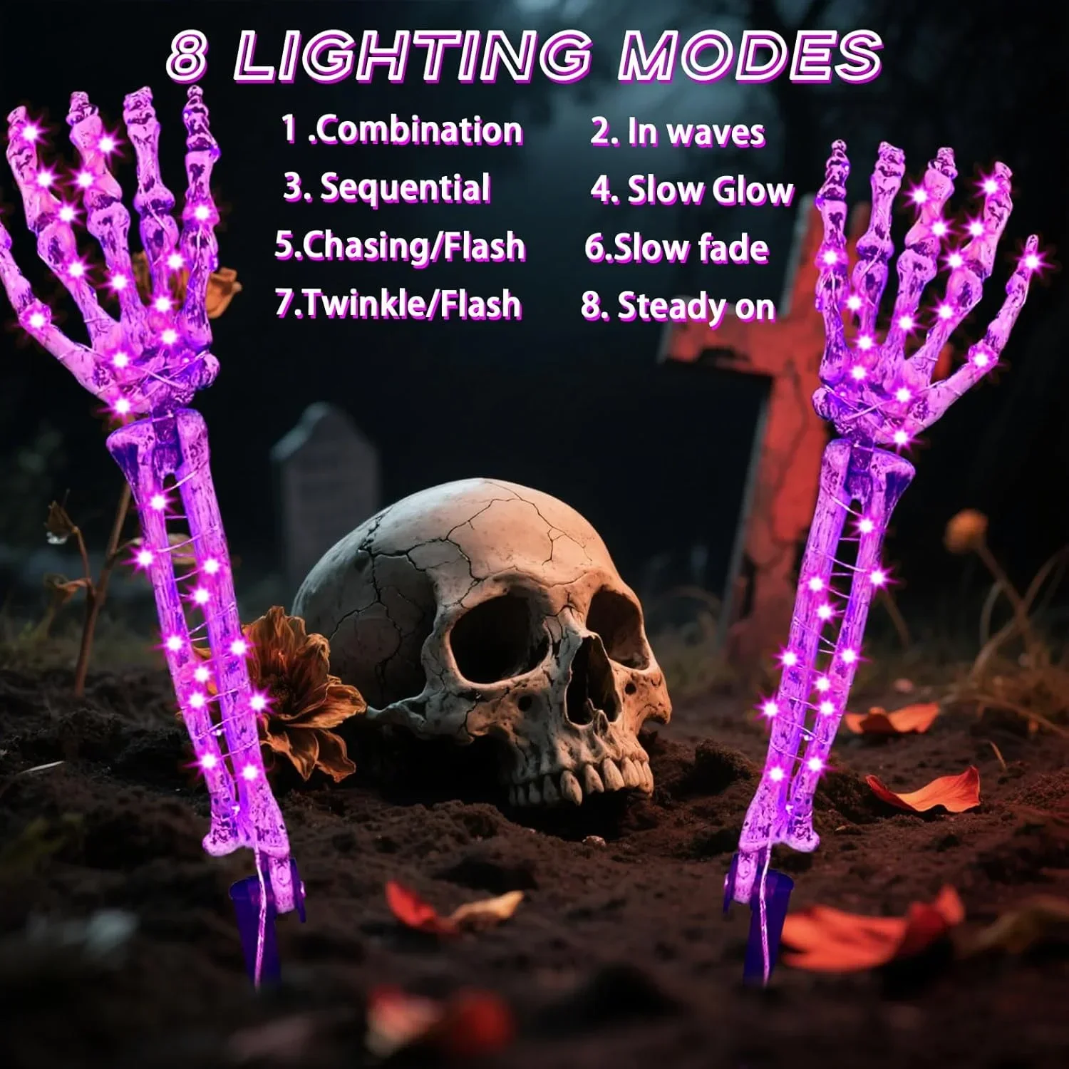 Halloween Purple LED Skeleton Hand Solar Ground Stake Lights 2PC/SET Outdoor Garden Yard Patio Lawn Horror Party Decoration