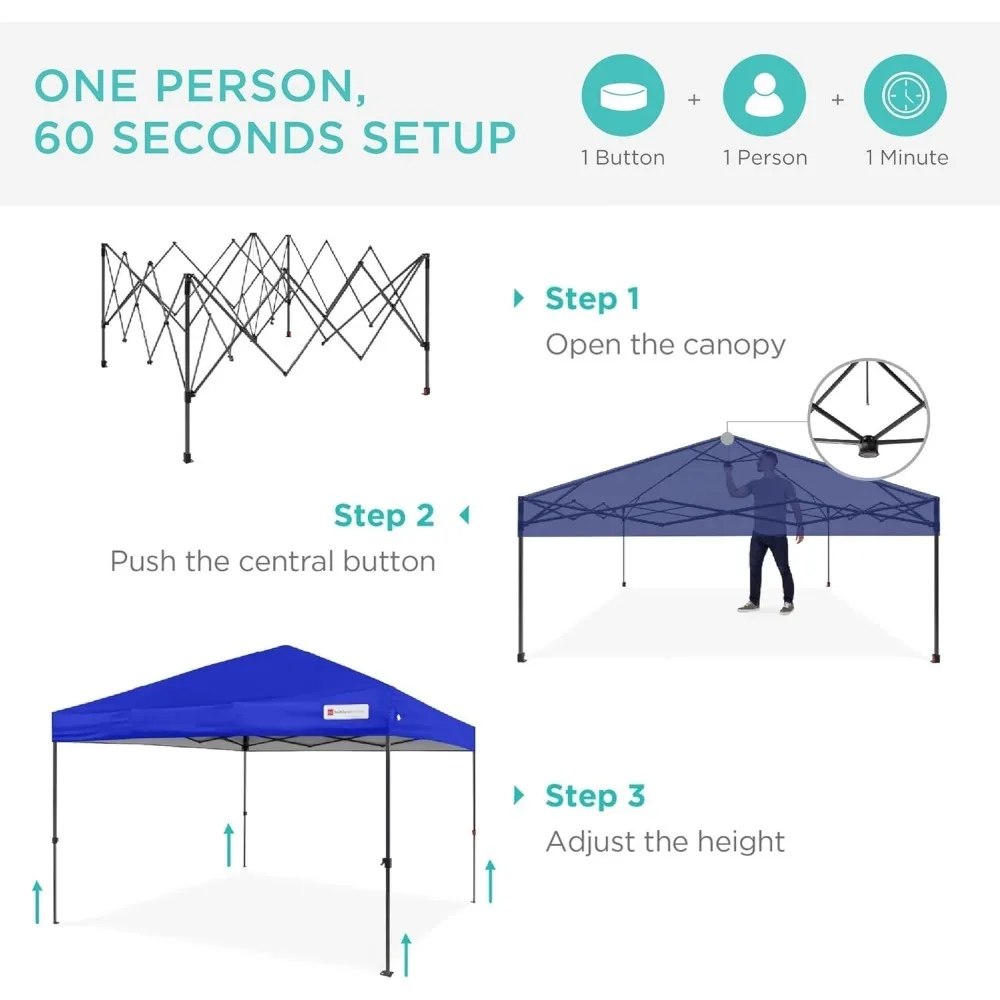 10x10ft 1-Person Setup Pop Up Canopy Tent Instant Portable Shelter w/ 1-Button Push, Case, 4 Weight Bags