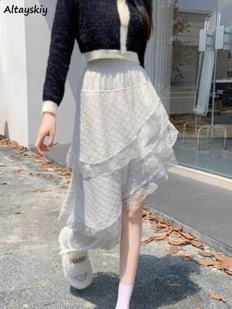 

Асимметричные юбки женские белые модные кружевные с высокой талией Y2k весенние индивидуальные дышащие женские универсальные юбки в корейском стиле Faldas