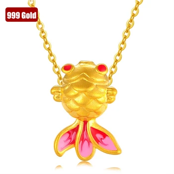 999 pure gold necklace pendant for women real 24K goldfish necklace fine jewelry wedding gift