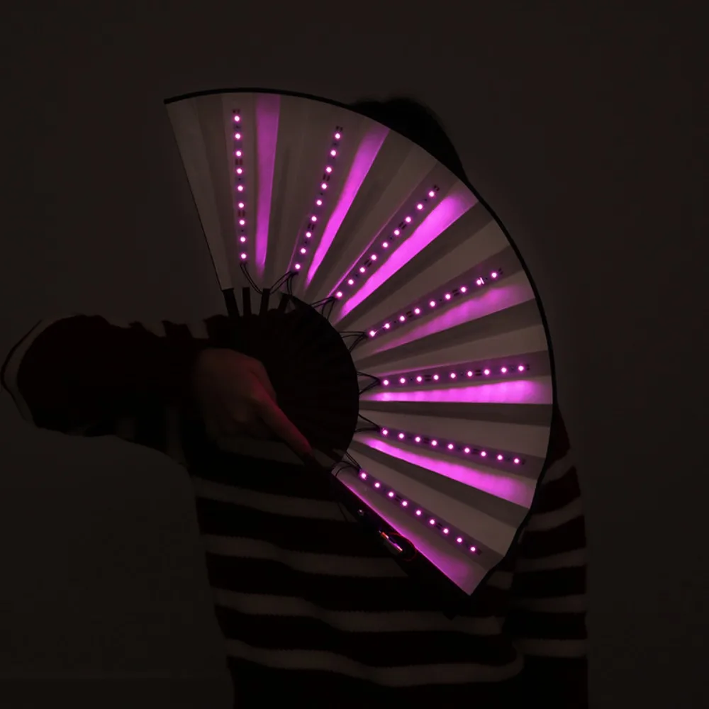 Creative Glow Folding LED Fan Colorful Glow in The Dark Dancing Light Fan Festivals Handmade LED Luminous Fan Halloween Party