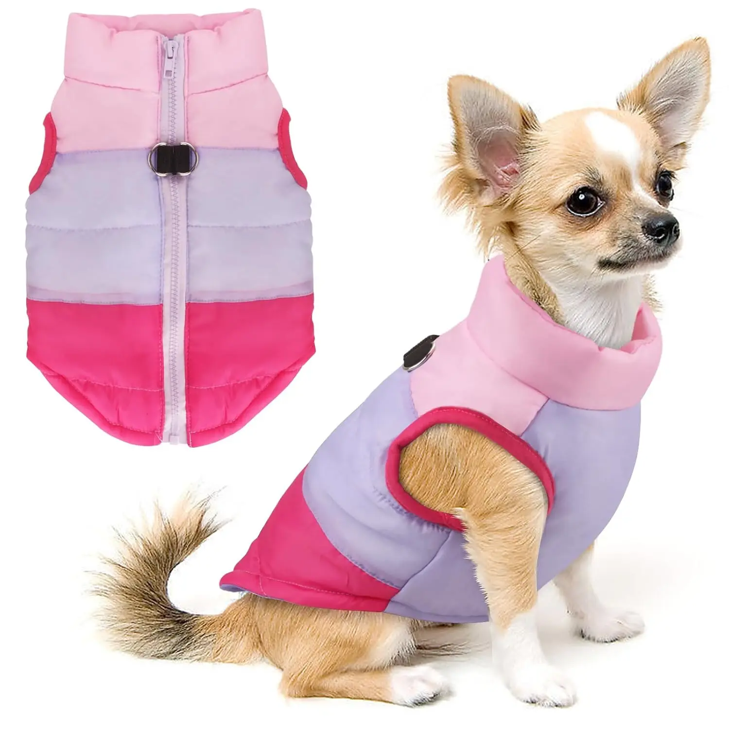 Pet Dog Cat Coat with Leash Anchor Color Patchwork Padded Puppy Vest Jacket XS S M L, Customized