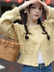 Cardigans Women Chic Korean Style New Design Autumn Elegant Knitwear Young Sweet Girls Ruffled Collar Simple Soft Warm All-match