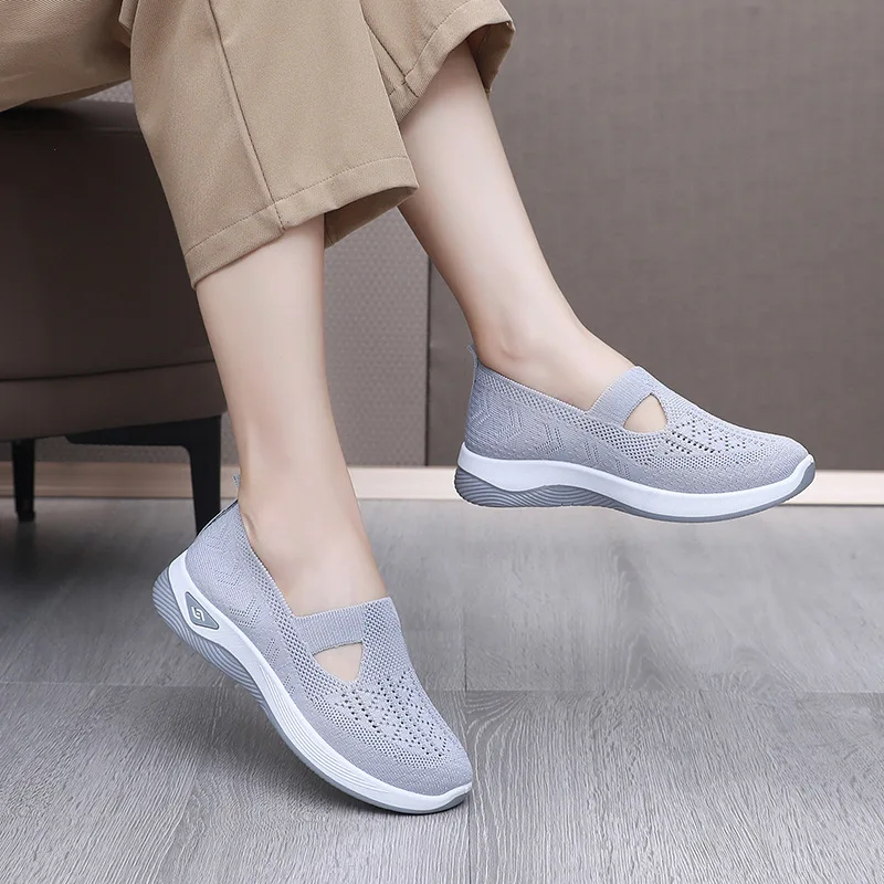 Summer women's plus size sandals knitted mesh breathable soft-soled shoes sports hiking middle-aged shoes