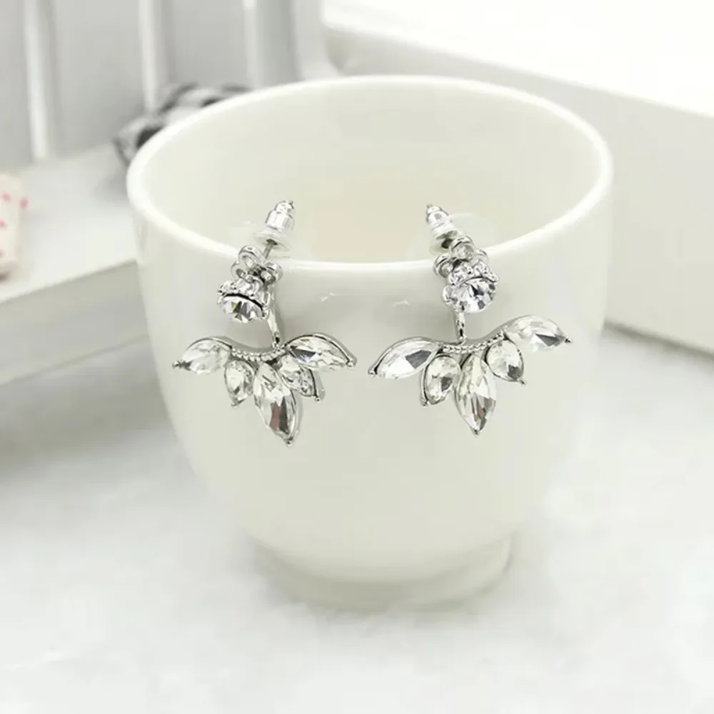 FSUNION New Zircon Crystal Ear Cuff Clip Leaf Stud Earrings For Women Piercing Fine Jewelry Brincos Gift 2024