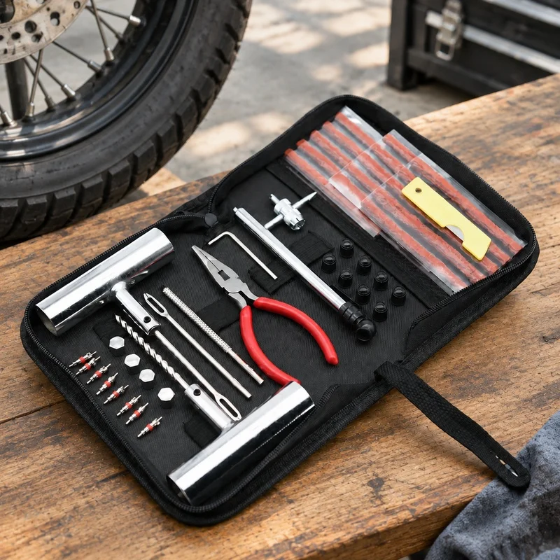 Comprehensive Tire Repair Set for Cars and Bikes with 24, 46, or 62 Pieces, Featuring Plug Tools and Stud Accessories