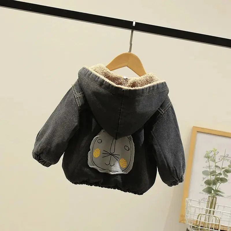 Casaco jeans com capuz infantil, jaqueta casual para meninos, top espesso para meninas, edição coreana, novo, outono, inverno, 2024