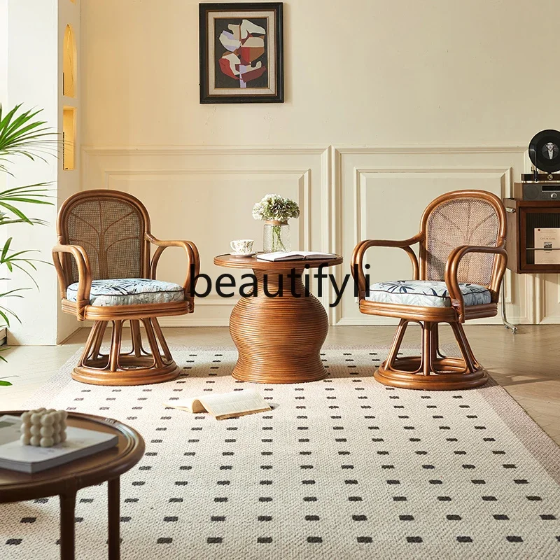 

Японское кресло для отдыха из ротанга, кресло со спинкой для чайной комнаты, бытовое вращающееся кресло из ротанга0420