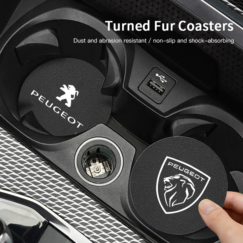 2Pcs Car Coaster Suede Mat Water Cup Anti-slip Pad Auto Interior For Peugeot 206 307 308 207 3008 208 407 508 2008 5008 301 406