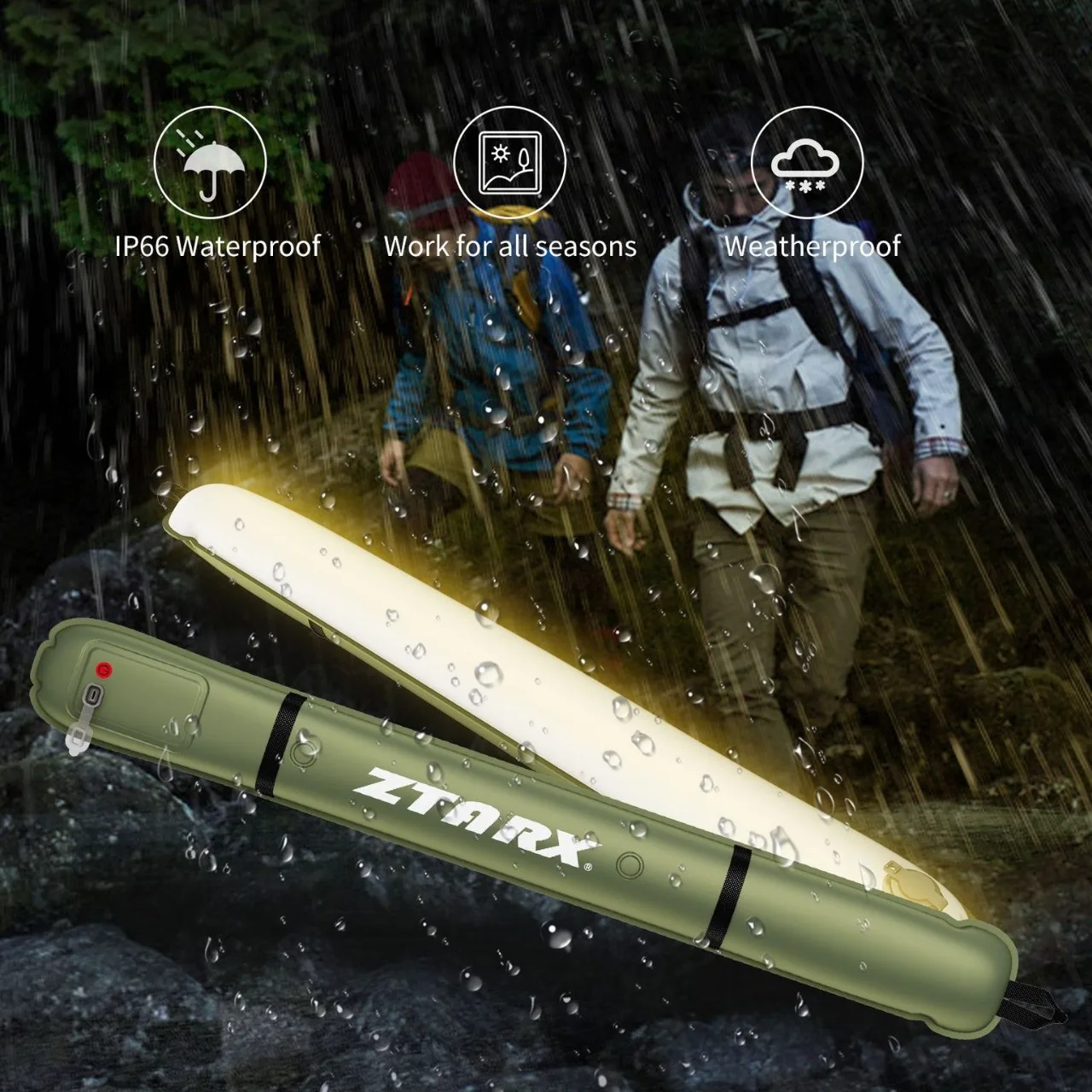 Ztarx Solar Inflatable LED Tube Light Magnetic Waterproof Lantern 60CM Waterproof Camping Light Tent Light Gas-filled Lantern