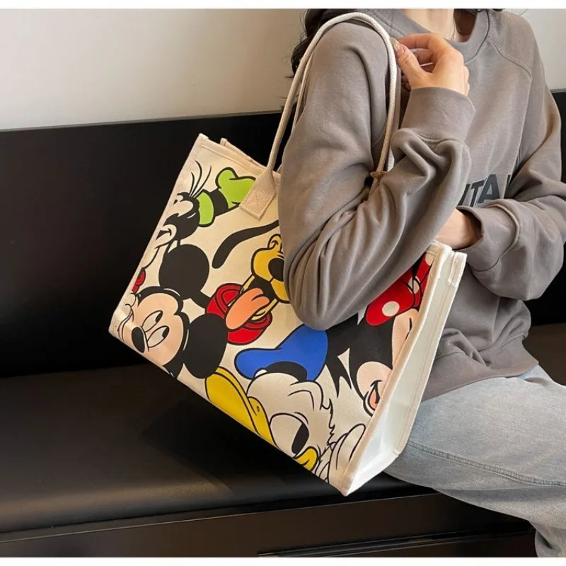 Disney Mickey Cartoon Cute Canvas Shoulder Bag Large Capacity Tote Bag Women\'s Fashion Mummy Bag Leisure Travel