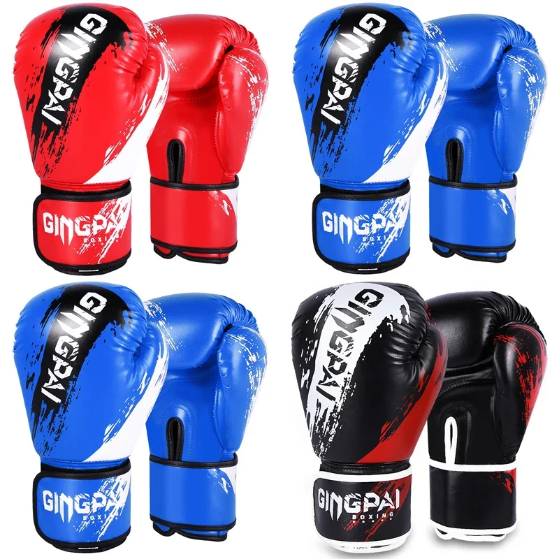 1 Pair Adult Boxing Gloves Men Punching Training Sparring Comfortable Adjustable Fighting Mitts Hand Protector Black Red Blue