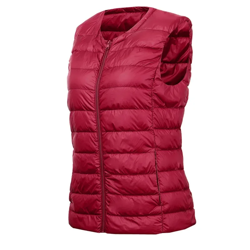 Autumn Winter Women Ultra Light Thin Duck Down Vest Sleeveless O-Neck Zipper Waistcoat Windproof Puffer Female Quilted Jackets