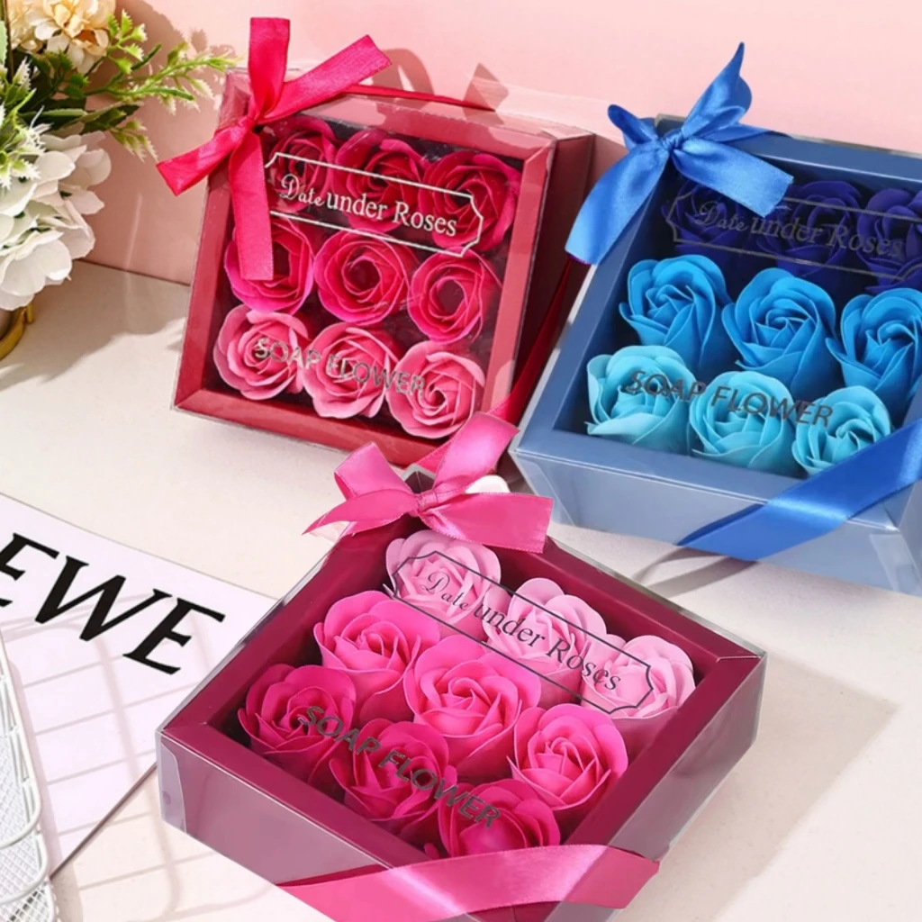 9Pcs/Box Rose Soap Flowers Gift Box Romantic Artificial Flower Valentine's Day Wedding Mother'S Day Gifts Holiday Party Decor