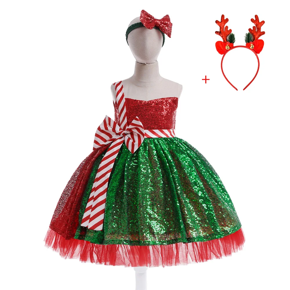 Young Girls Christmas Carnival Pageant Dress Party Dresses Kids Sequin Bow Halloween Gown Princess Clothes Girl Fashion Costumes