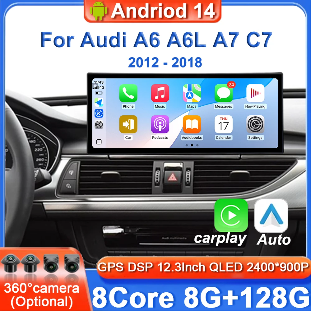 Для Audi A6 A6L A7 C7 2012-2018 Android 14 12,3 