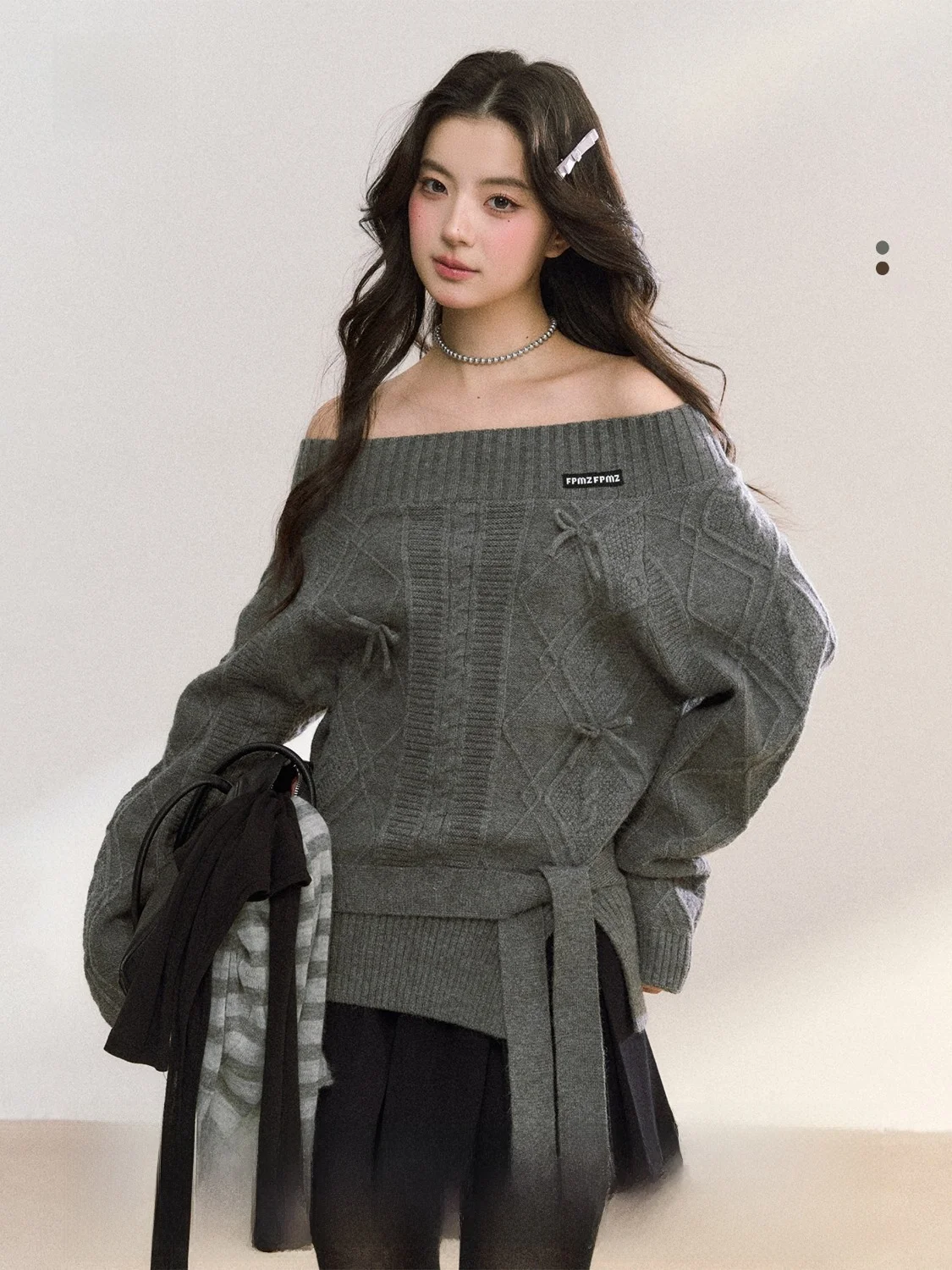 

Вязаный свитер FPMZ Lazy Sle с одним открытым плечом, узором в виде узлов и разрезом, осенне-зимний, приталенный, модный женский топ