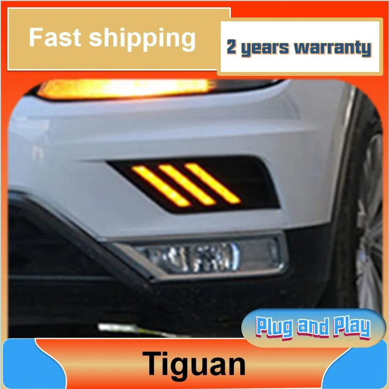 

Car Styling for VW Tiguan DRL Lights 2017 2018 Tiguan Daytime Running Light Turn Yellow Signal Style Relay Waterproof 12V Car