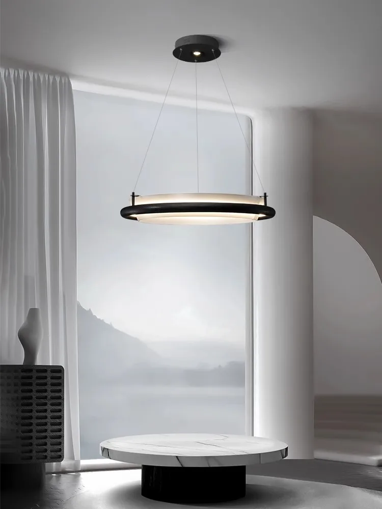 

Black Wooden Ceiling Chandelier Modern Home Decoration Led Walnut Lustres 2025 Dining Room Wood Fabric Hanging Lamps