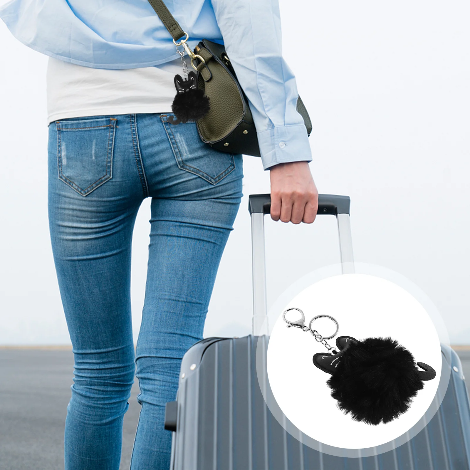 

Kitten Furry Ball Keychain Cartoon Animal Key Ring Women Pom Pom Keychain Unique Cute Kitten Keyring Party Favor Accessory