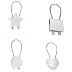 Fine silver plated zinc alloy heart star square round stainless steel wire screw Lock Key ring keychains Lanyard Tool DIY EDC
