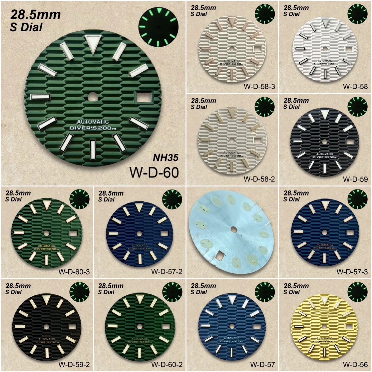 

28.5mm S Logo SKX007 Slope Dial Fit NH35/NH36/4R/7S Japanese Movement Green Luminous High-Quality Watch Modification Accessories