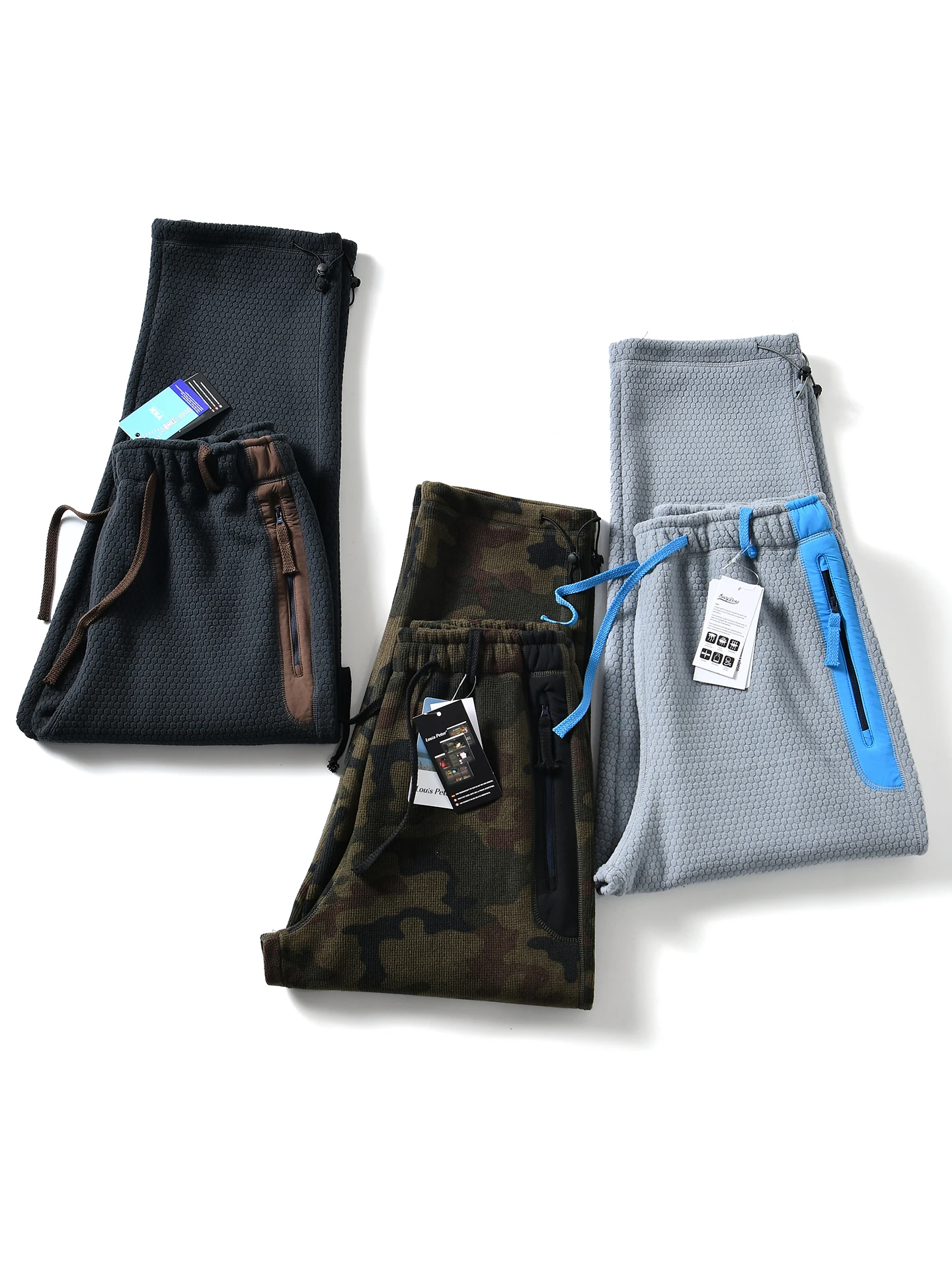 Men's Outdoor Sports Fleece Lined Casual Pants Autumn Winter Heavyweight Honeycomb Texture Color Block Design Straight Leg Pants