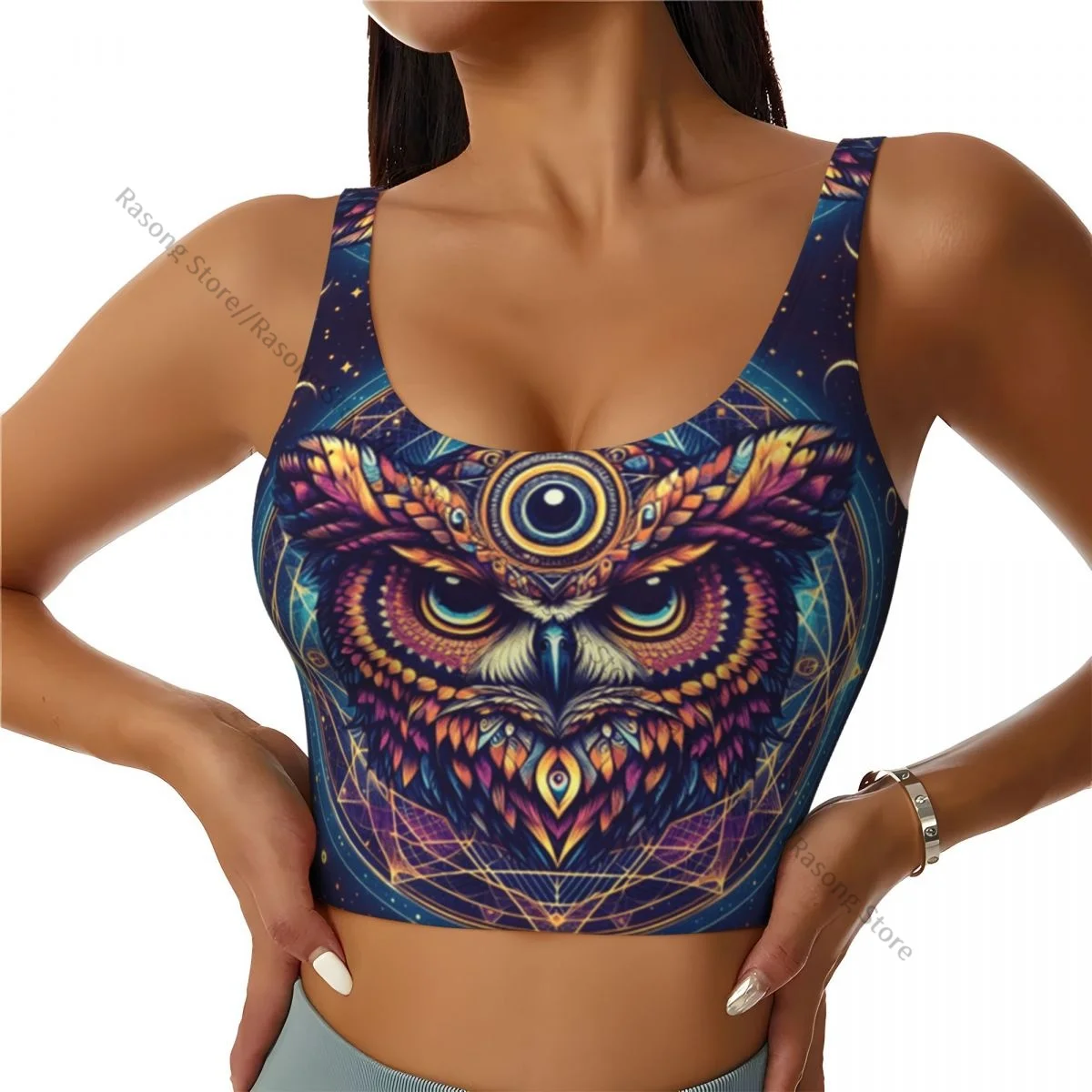 Sports Bra Women Running Yoga Clothes Vest Owl With Hex Crest Eye On The Center Gathering Fitness Vest