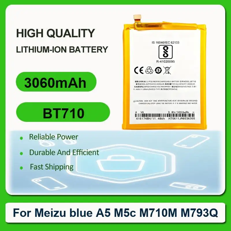Replacement Mobile Phone Battery For Meizu blue A5 BT710 M5c M710M M793Q BT710 3060mAh