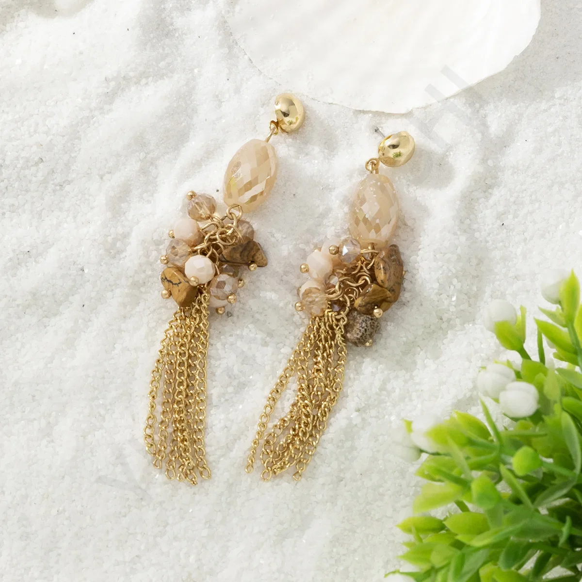 Retro Exquisite Tassel Long Earrings for Women Khaki Crystal Decorative Jewelry Gift