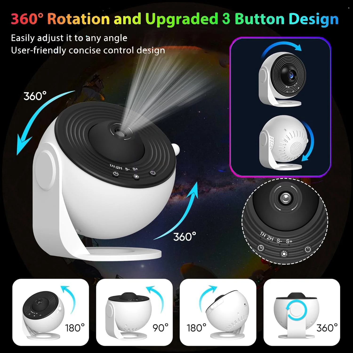 ไฟฉายโปรเจคเตอร์ดวงดาวกาแล็กซี่แบบ LED 1 ชิ้น ฉายแสง 360 องศา °   หมุนได้ เหมาะสำหรับตกแต่งห้องนอน ของขวัญวันฮาโลวีน วันวาเลนไทน์ งานแต่งงาน
