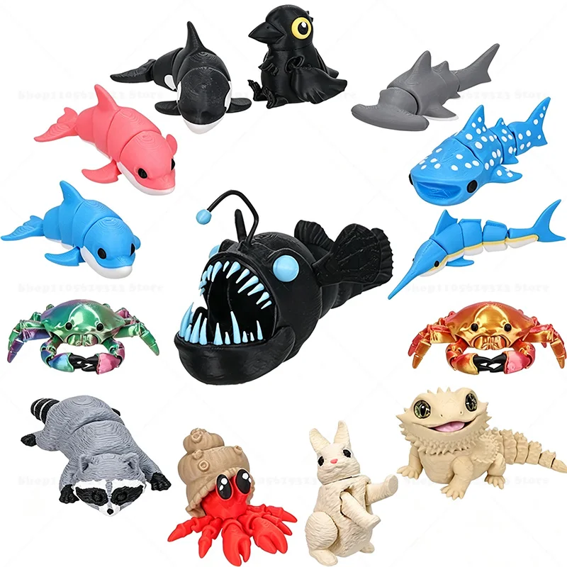 3D Printing Animal Group Activity Joints Model Crab Swordfish Little Raccoon Easter Bunny, Home Decoration Animal Lovers Gifts