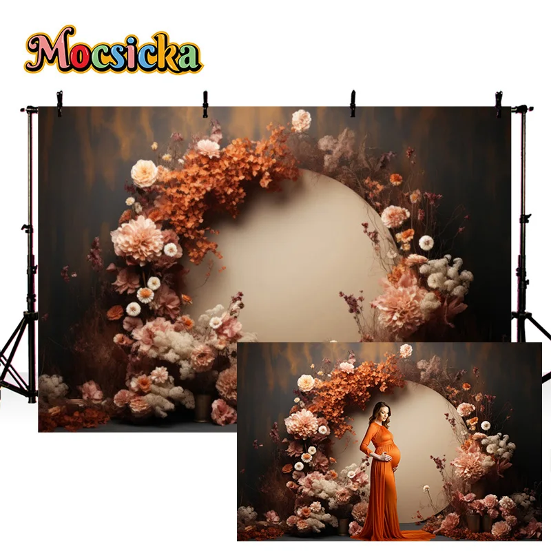 Mocsicka Party Decor Photography Banner Background Floral Round Backdrop Adult Maternity Portrait Studio Photo Studio Props