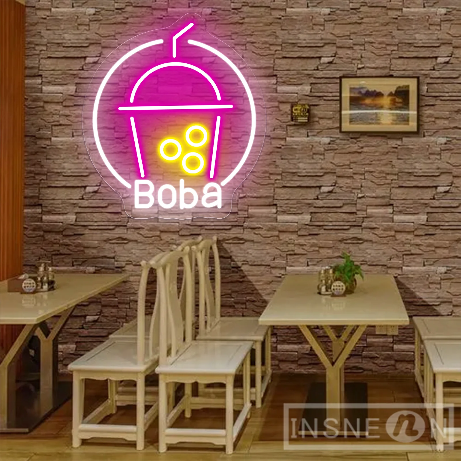 ปากการูปหัวใจบับเบิ้ลไฟ LED ร้านน้ำชา Boba อุปกรณ์ตกแต่งต้อนรับห้องคาเฟ่ร้านอาหารป้ายไฟนีออนติดผนังงานศิลปะแบบแขวน