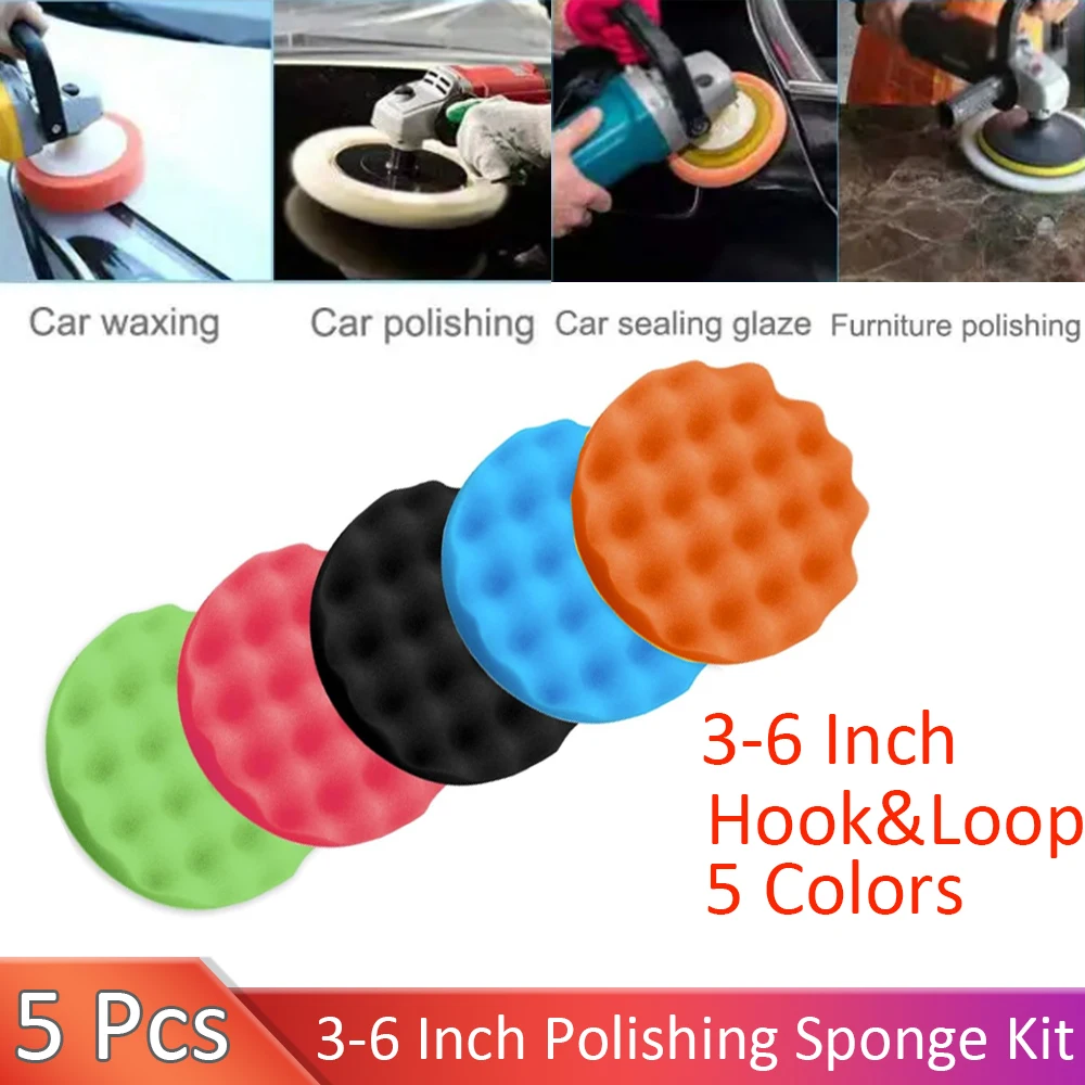 3/4/5/6Inch Polishing Pads for Drill Compound Buffing Sponge Pads for Auto Car Polishers,5Pcs for Car Polishing Sanding Waxing