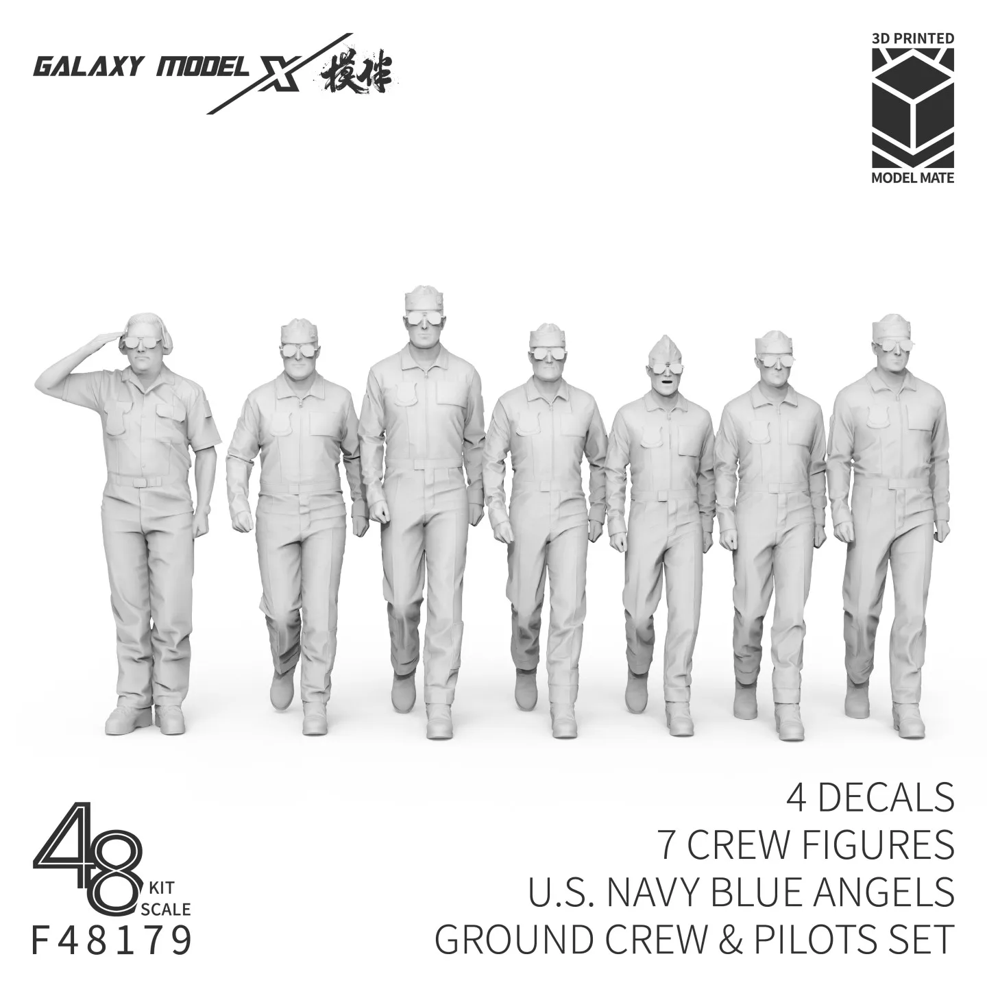 Galaxy Model 1/48 Blue Angels Pilot & Ground Crew Set with Decals for F/A-18E/F Super Hornet Model Hobby Diorama (7 Figures)