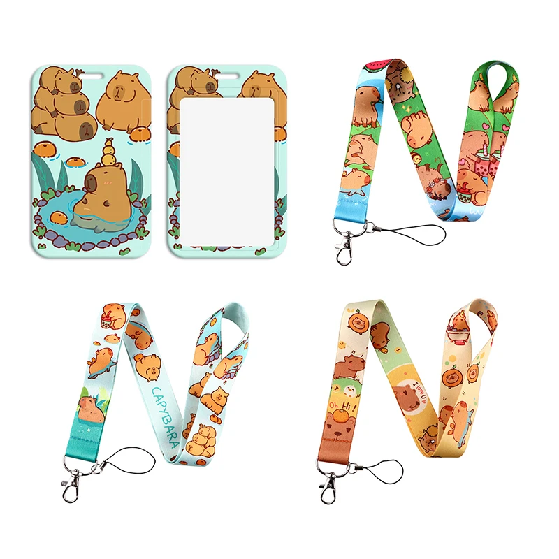 1PC Mobile Phone Charm USB Badge Hang Rope Lariat Accessories Cute Cartoon Capybara Neck Strap Lanyard For Key Keychain