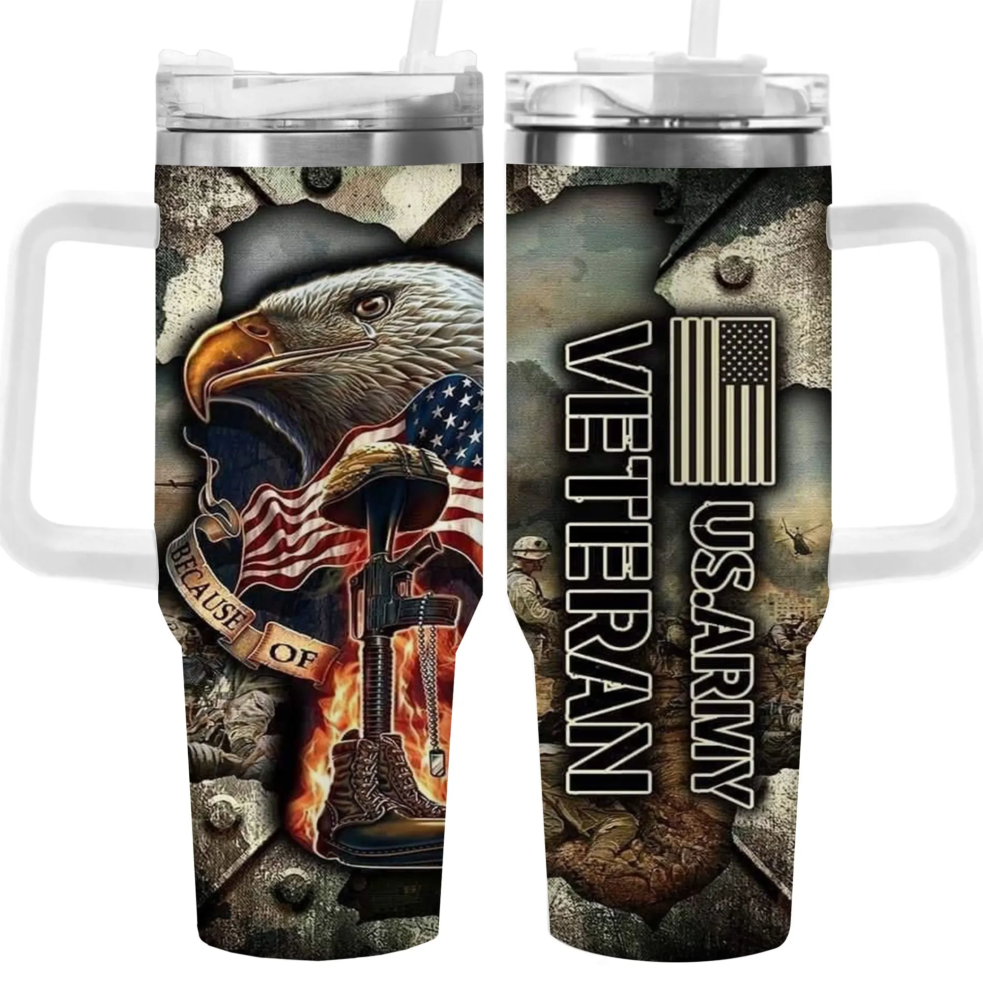 

1pc 40oz Patriotic Eagle US Army Veteran Tumbler with Lid, Insulated Travel Mug, Gift for Dad, Mom, sister, Ideal for Halloween, Independence Day, Birthday Gift, Coffee Cup, weird stuff